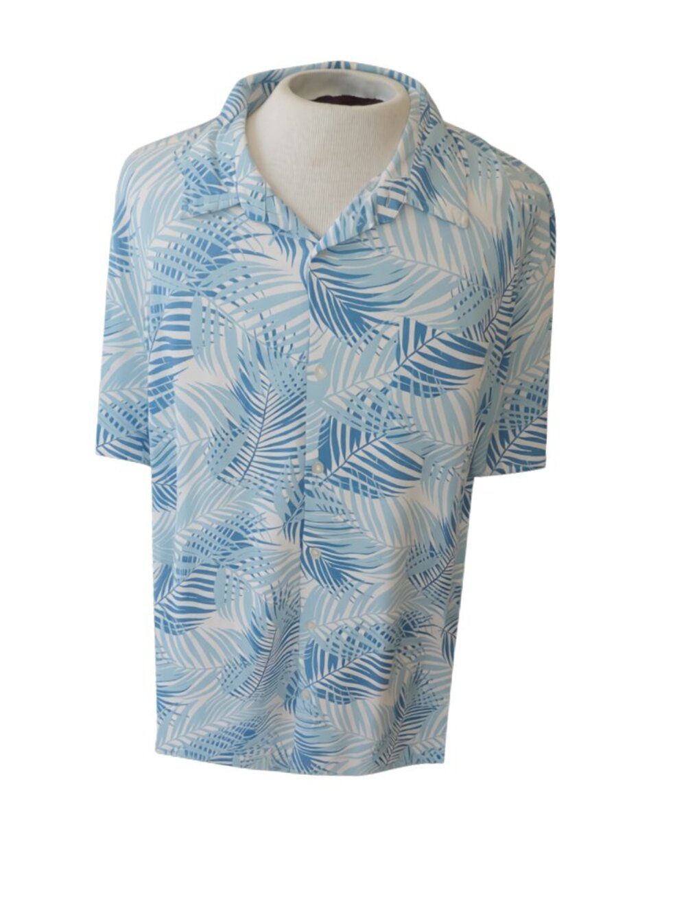 Lee Blue and White Tropical Leaf Short-Sleeve Button-Up Shirt